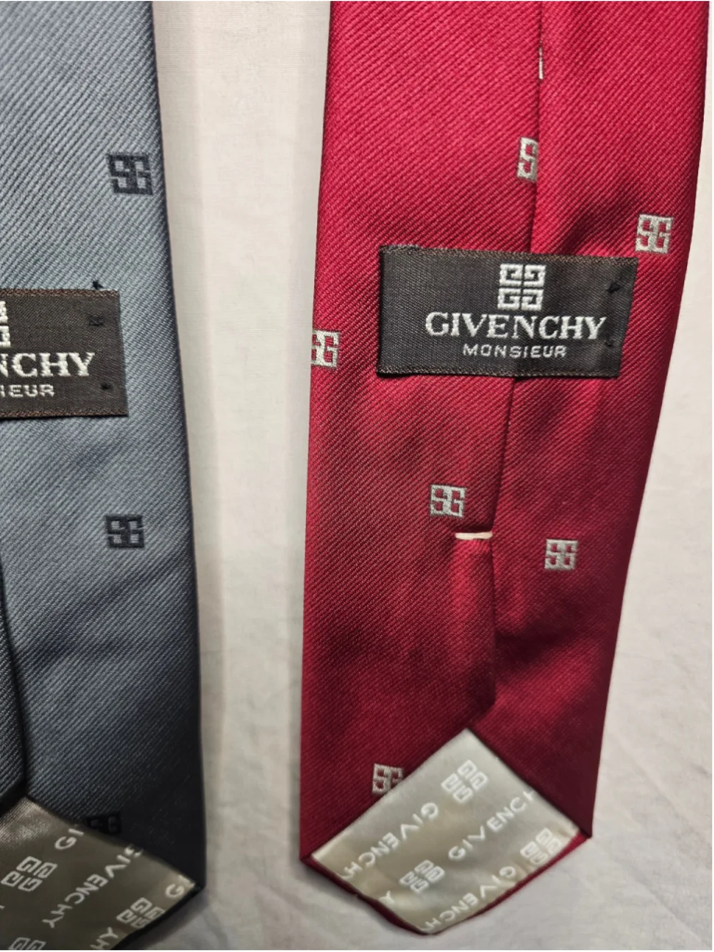 Givenchy Monsieur Silk Blend Tie Vintage Lot 3 Navy Grey Red 4G Monogram Italy